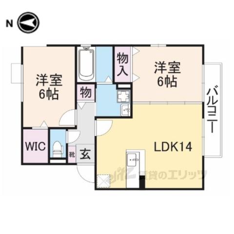 ヒールクリークMイースト(2LDK/2階)の間取り写真