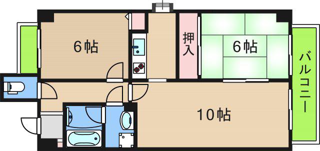 オーセント住之江(2LDK/3階)の間取り写真
