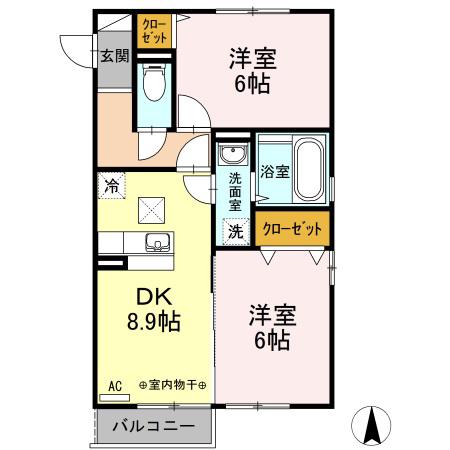 リジエール西仙北(2DK/1階)の間取り写真