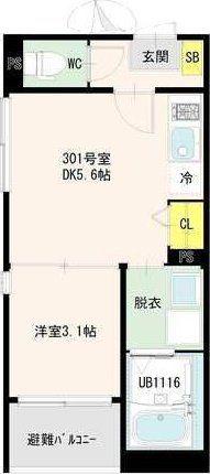 ハーモニーテラス古城(1DK/3階)の間取り写真