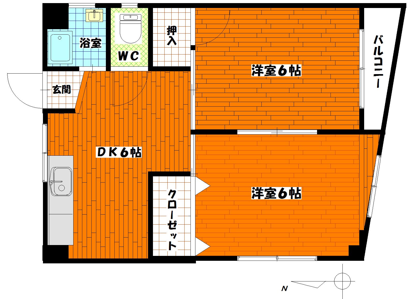 山崎ビル(2DK/3階)の間取り写真