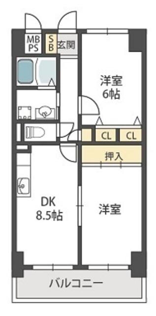 ボヌールヴィラ中百舌鳥(2DK/7階)の間取り写真