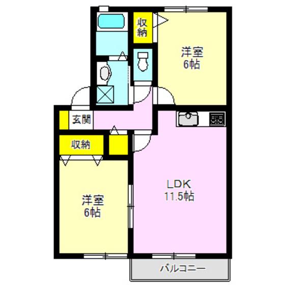 モダニティ・ヴィラ(2LDK/1階)の間取り写真