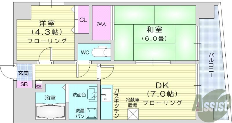 オルゴグラート仙台(2DK/5階)の間取り写真