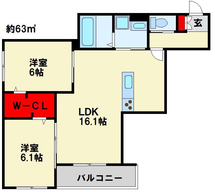 メゾンルポア大里(2LDK/2階)の間取り写真