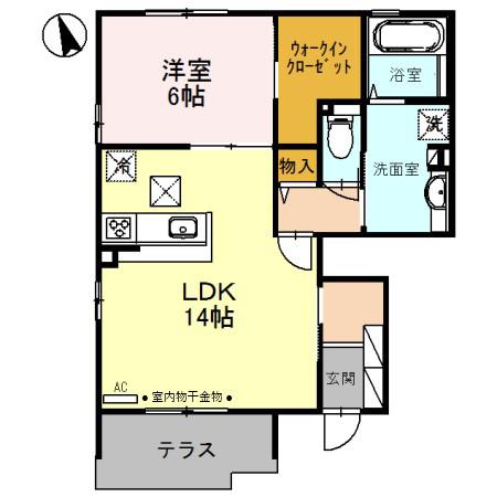 布水の里 B(1LDK/1階)の間取り写真
