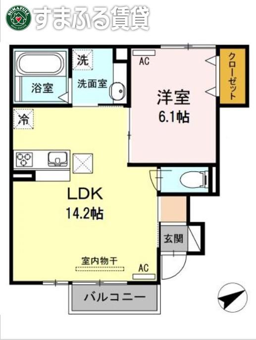 ハーモニーA(1LDK/1階)の間取り写真