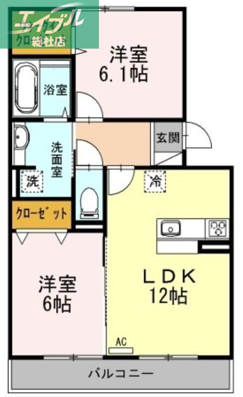 サンヴィオレ C棟(2LDK/1階)の間取り写真