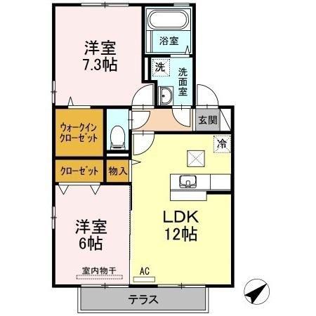 リビングタウン連島F棟(2LDK/1階)の間取り写真