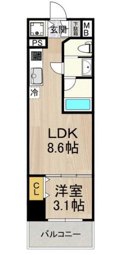 セノアタワー泉(1LDK/8階)の間取り写真