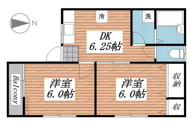 柳コーポ(2DK/2階)の間取り写真