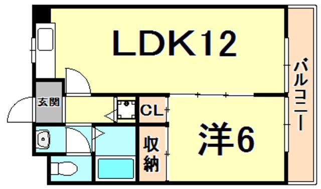 阪急今津線 門戸厄神駅 徒歩5分 3階建 築38年(1LDK/3階)の間取り写真