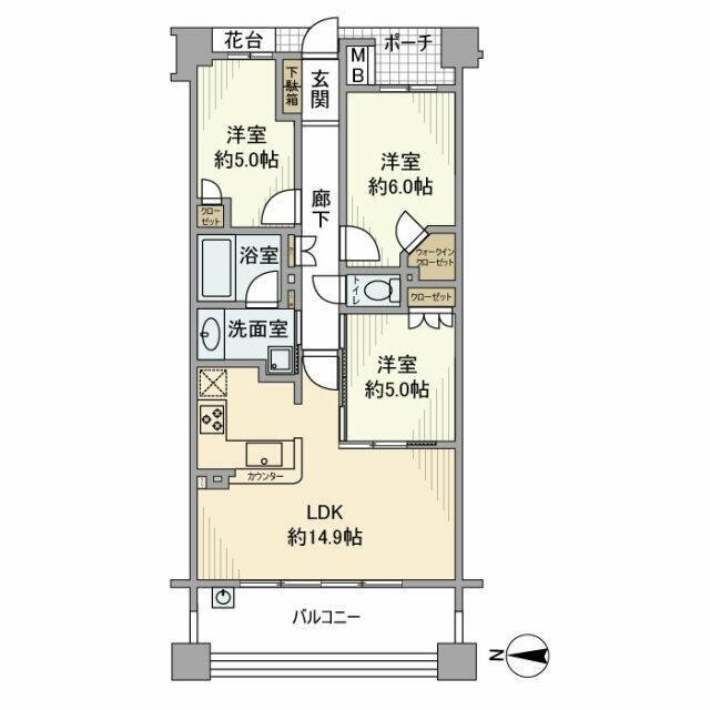 プラウド横濱鶴見(3LDK/3階)の間取り写真