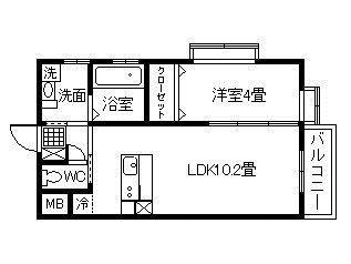 ネオアクシス鷹師町(1LDK/2階)の間取り写真
