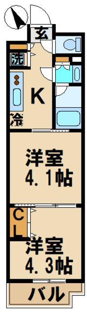ガーラ・ヒルズ調布(2K/1階)の間取り写真