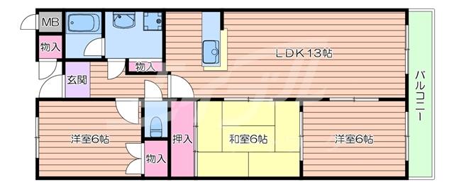 ハイクレスト引谷(3LDK/3階)の間取り写真