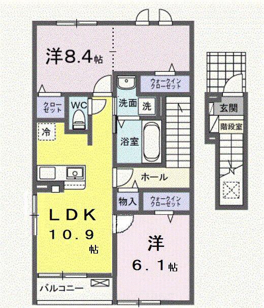 シャルール(2LDK/2階)の間取り写真