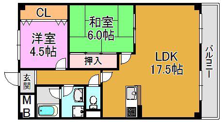 グランドールK(2LDK/1階)の間取り写真