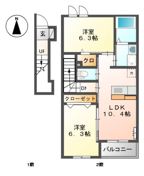 プランドール原(2LDK/2階)の間取り写真