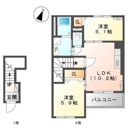プリオール(2LDK/2階)の間取り写真