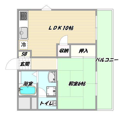 マイハイツセリガン(1LDK/6階)の間取り写真