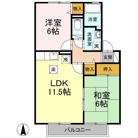 グランドキャッスルGOMI E(2LDK/1階)の間取り写真