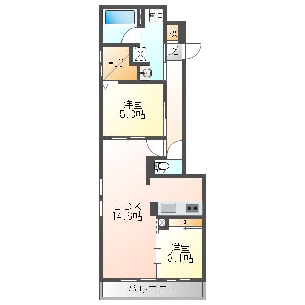 クラシスト三津屋南(2LDK/2階)の間取り写真