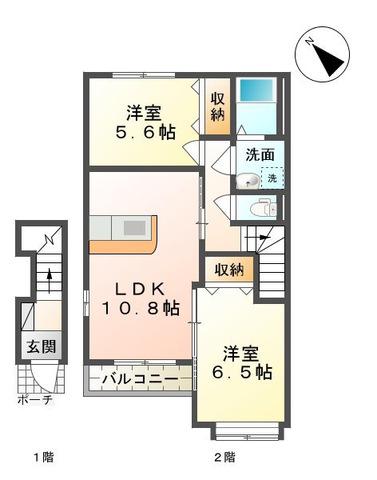 パンブランシュー・リアン(2LDK/2階)の間取り写真