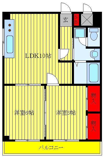 フクロクハイマンション2号館(2LDK/8階)の間取り写真