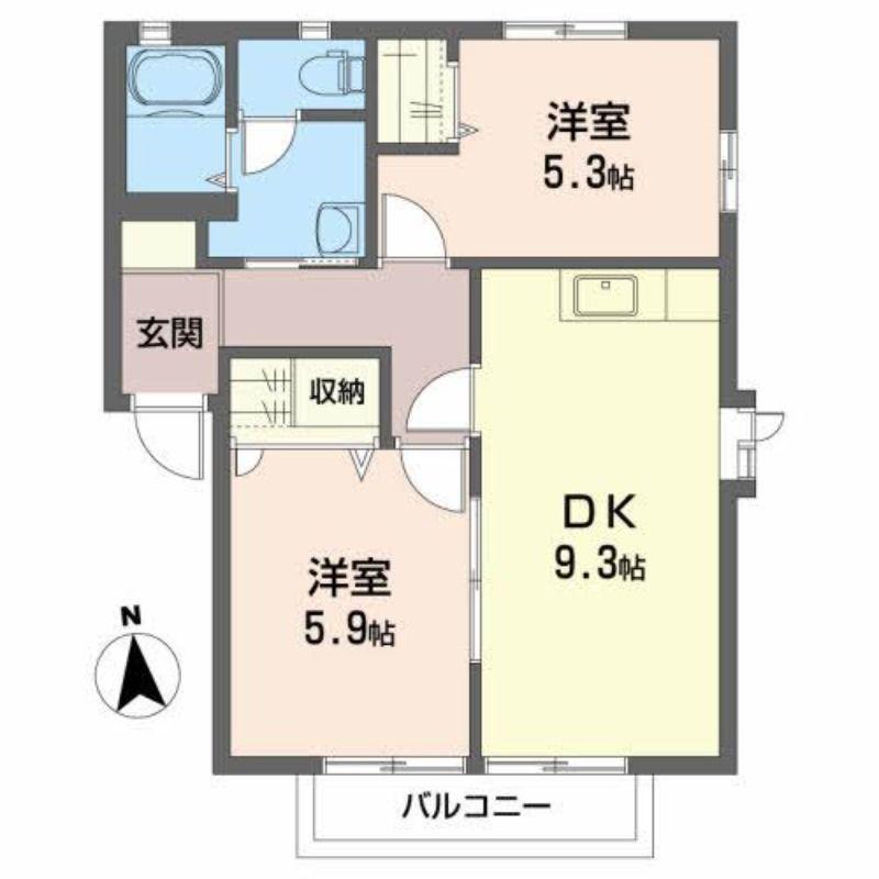 ハウス・パディA(2DK/2階)の間取り写真