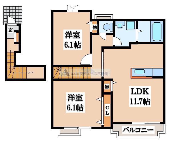カルム新池島I(2LDK/2階)の間取り写真