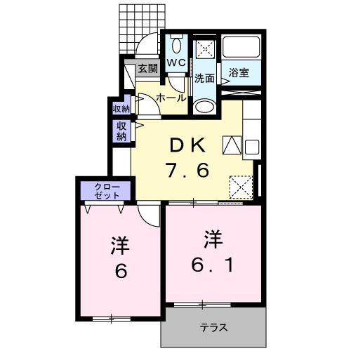 ヴィラ・エスポワールA(2DK/1階)の間取り写真