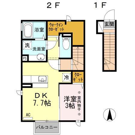 プリマージュ C棟(1DK/2階)の間取り写真