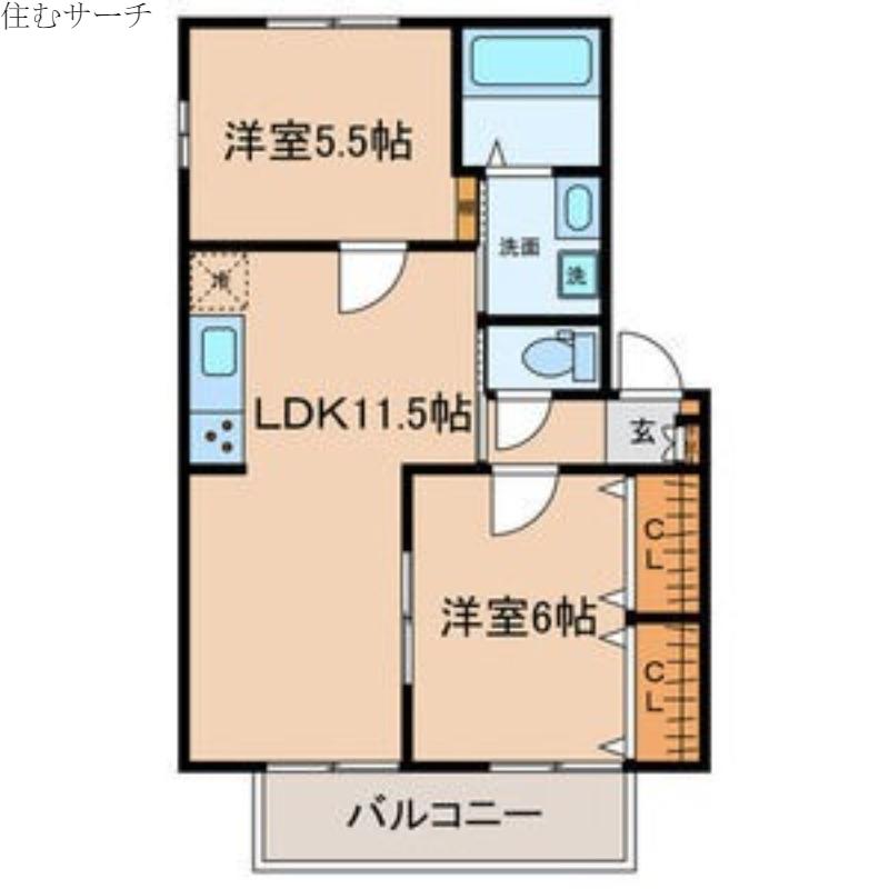 ビバリーK&A B棟(2LDK/1階)の間取り写真