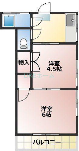 市川荘(2K/2階)の間取り写真