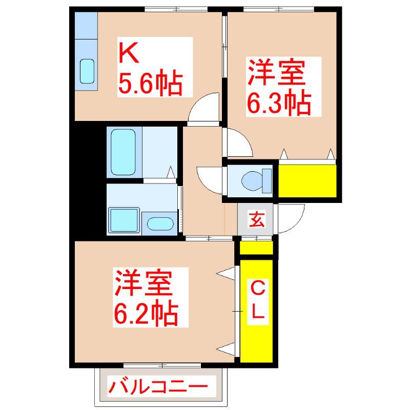 ドミール田上(2K/2階)の間取り写真