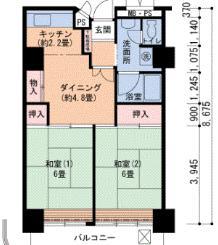 UR 武庫川19(2DK/24階)の間取り写真