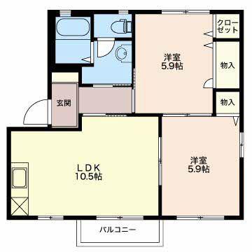 シェモワ大崎 D棟(2LDK/2階)の間取り写真
