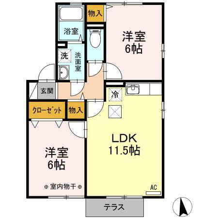 ビリーヴAB(2LDK/1階)の間取り写真