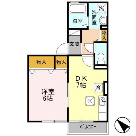 ニュー久原ハイツ(1DK/1階)の間取り写真