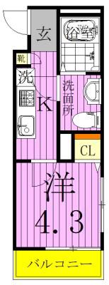 メルディア北綾瀬2(1K/4階)の間取り写真
