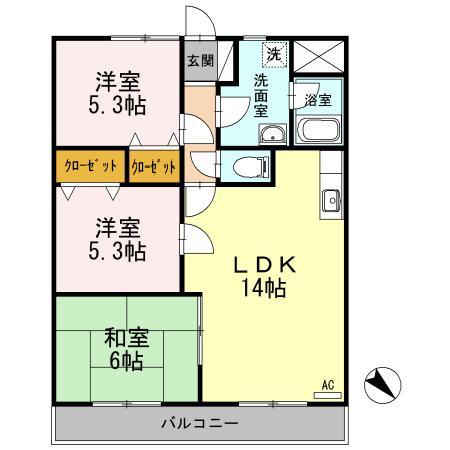 グリーンハイム藤(3LDK/3階)の間取り写真