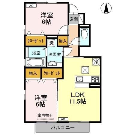 ルミエールA棟(2LDK/1階)の間取り写真