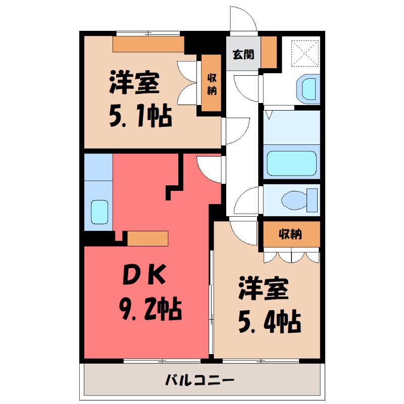 秩父鉄道 武川駅 徒歩22分 2階建 築17年(2DK/2階)の間取り写真