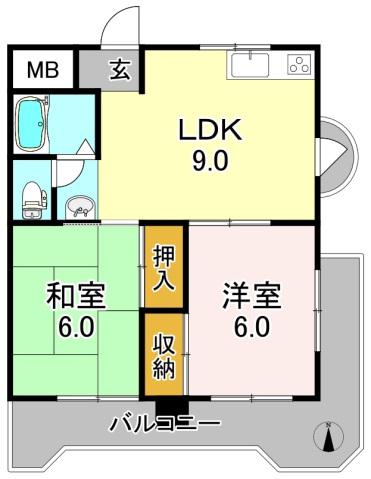 ロンドンハイツ平野(2LDK/4階)の間取り写真