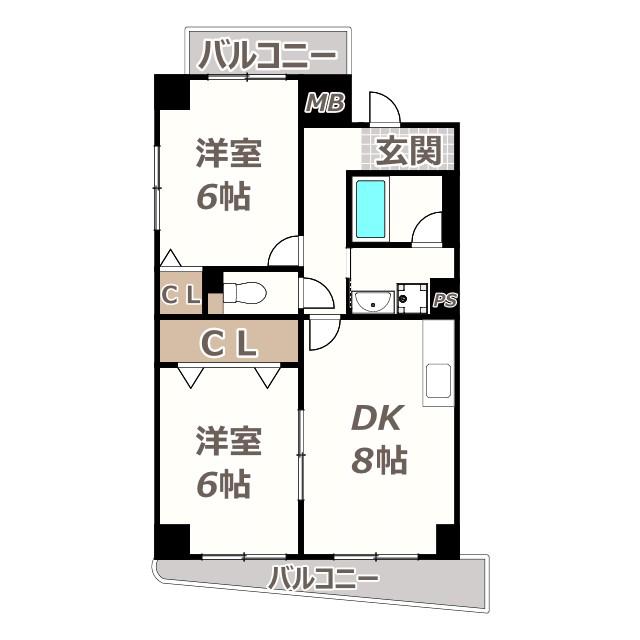 ヴォーヌング堂ヶ芝(2DK/2階)の間取り写真