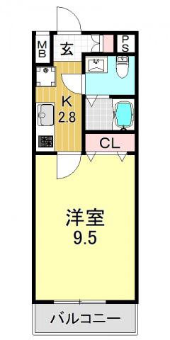 JINO平野(1K/4階)の間取り写真