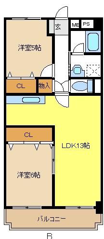 クロックタワー植田(2LDK/4階)の間取り写真