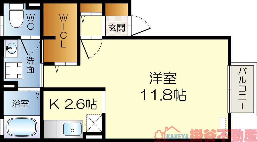 レシェンテ茨木G棟(1K/2階)の間取り写真