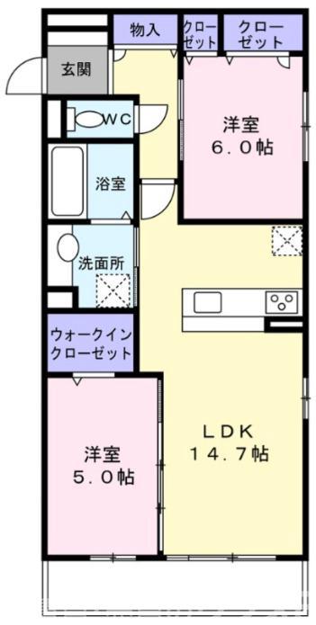 シャ・ブラン(2LDK/1階)の間取り写真
